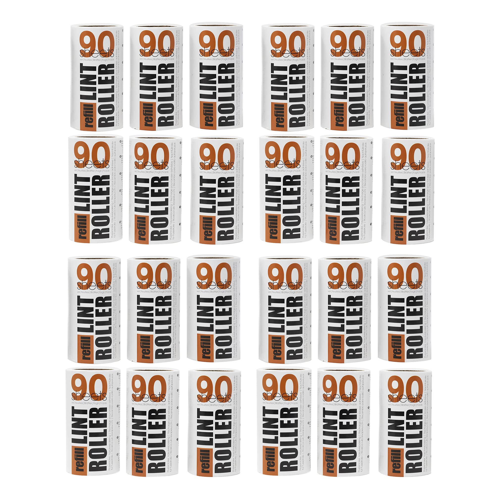 Redberry Lint Roller Refills Set - 24 x 90-Sheet Rolls — 324m/ 2160 Total Sheets – Removes Lint, Pet Hair and Dust, White