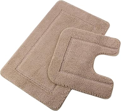 Pauwer Bath Rug Set 2 Piece Bathroom Contour Rug Combo Non Slip Microfiber Bath Shower Mat And U Shaped Toilet Rug 21 X 34 20 X 20 Grey And White 21 X 34 20 X 20 Beige