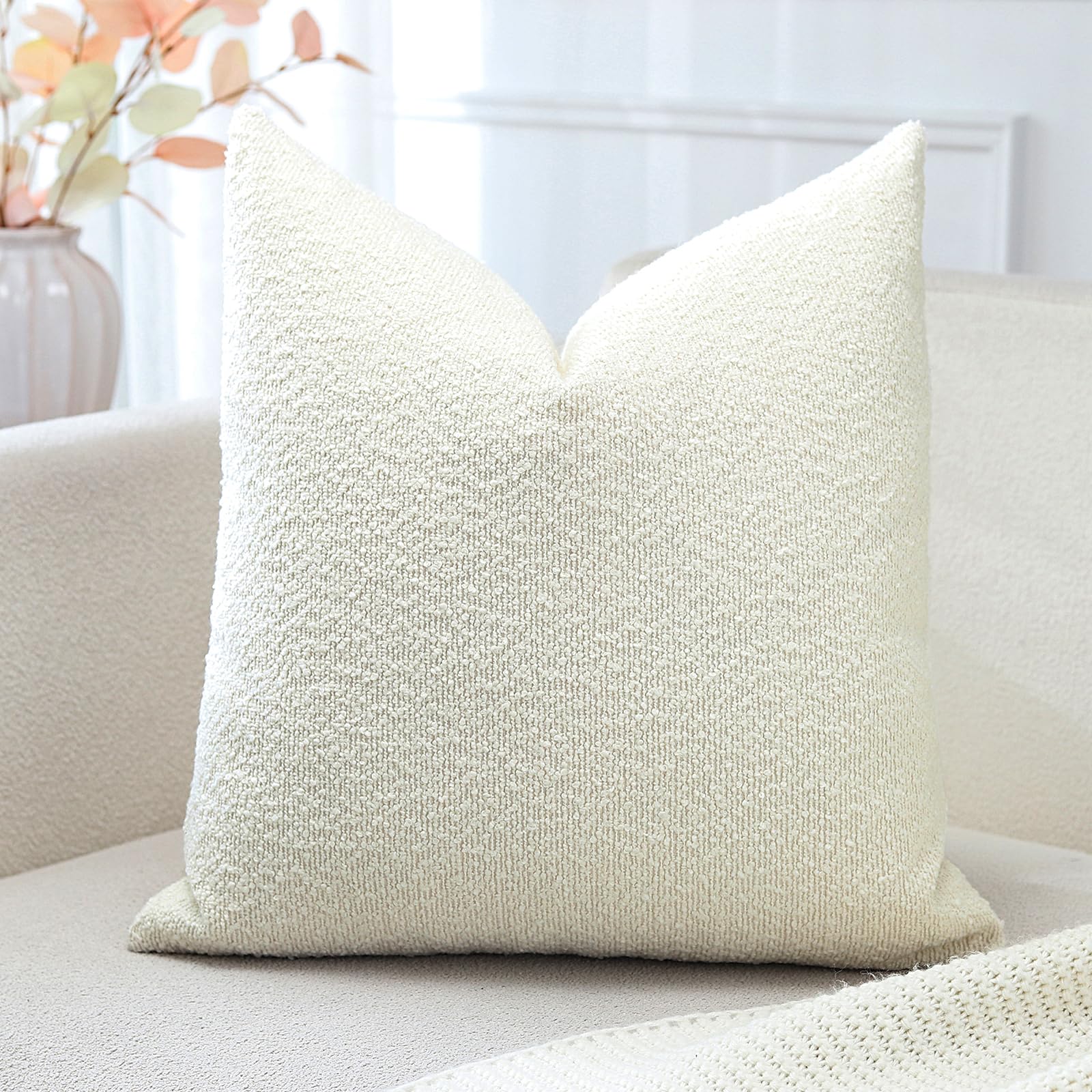 Artscope Pack of 1 Textured Boucle Cushion Covers Square Pillow Cases Cozy Soft Decorative Couch Pillow Covers for Chair Sofa Bedroom Living Room Home Decor 50x50cm, Cream Beige