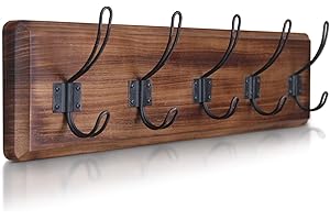 HBCY CREATIONS Rustic Coat Rack with 5 Hooks – Rustic Brown Wall Mounted 24" Coat Rack - Solid Pine Wood Entryway Hanger for Hanging Clothes, Hats, Purse, Keys - Vintage Farmhouse Coat Rack for Kitchen, Bedroom