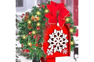 KENBURG Christmas Mailbox Swag with Wintry Berries Christmas Mail Box Swag Garland Artificial Pine Rattan, Pine Cone and Red Berries Indoor Party Decoration Gifts Lighted Mailbox Swag