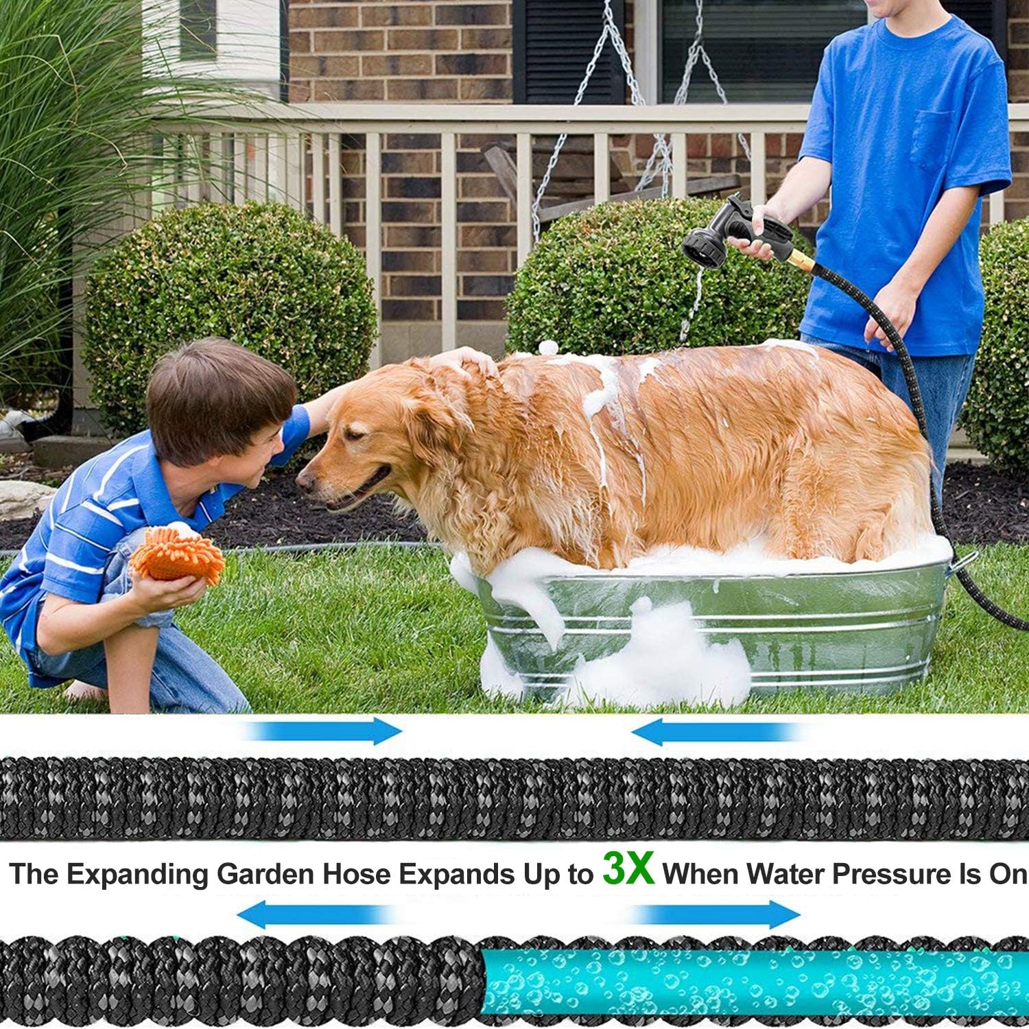 EasyJoy Expandable Garden Hose - Super Strong 3750D Fabric - 4-Layers Flex Strong Latex – Your Best Choice for Watering and Washing (Without Sprayer) (50FT) : Home Improvement