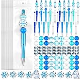 Colarr 24 Sets Plastic Beadable Pens DIY Pens Making Kit Assorted Wood Beads Crystal Spacer Black Ink Ballpoint for Women Crafts Office Family Gifts(Snowflake)