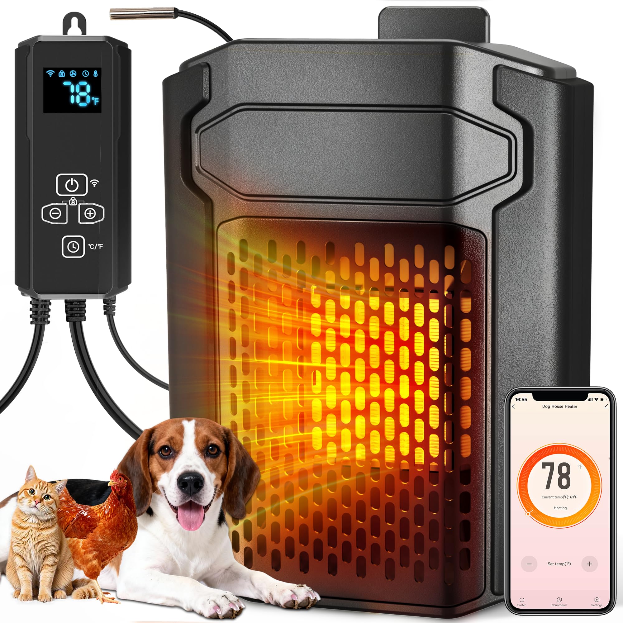 Photo 1 of Dog House Heater with Thermostat & Smart APP WIFI Remote, 500W Dog House Heaters Outdoor Doghouse, Chicken Coop, Pig Cat House, 41?-113? Adjustable Temp & Timer, Pet Safe Space Electric Warmer
