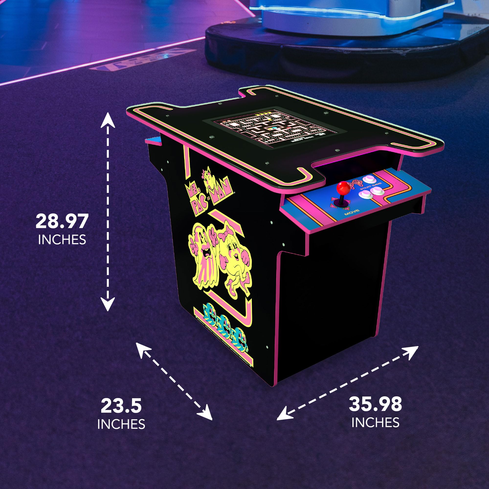 Arcade1Up Ms. PAC-Man Arcade Game Table, Full Home Machine, Black Series Edition - with 12 Games, Multiplayer Control Panel, & 17