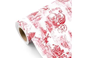 WRAPAHOLIC Toile Vintage Christmas Wrapping Paper - Mini Roll - 17 Inch x 16.5 Feet - Santa Toile de Jouy Red Christmas Wrapping Paper for Xmas Holiday, Party Celebration