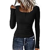 KIRUNDO Womens Long Sleeve Tops Casual Ribbed Knit Henley Button Down Shirts Slim Fit Workout Basic Tees Fashion Clothing