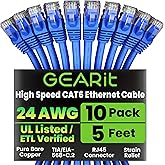 GearIT Cat 6 Ethernet Cable 5 ft (10-Pack) - Cat6 Patch Cable, Cat 6 Patch Cable, Cat6 Cable, Cat 6 Cable, Cat6 Ethernet Cabl