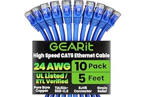 GearIT Cat 6 Ethernet Cable 5 ft (10-Pack) - Cat6 Patch Cable, Cat 6 Patch Cable, Cat6 Cable, Cat 6 Cable, Cat6 Ethernet Cabl