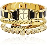 Innocence Imperial Crown King Copper Beads Cuff Bracelet Luxury Charm Fashion Cuban Link Bangle Jewelry Set For Men Women