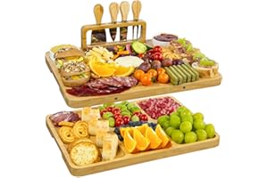 Large Bamboo Charcuterie Boards Set(15.7"*11.8"*0.8") Cheese Board & Platter Tray Accessories with Knives for Entertaining | 