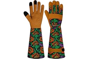 MERTURN Long Gardening Gloves for Women Thorn Proof Leather Garden Gloves Breathable Working Gloves for Women Yard Outdoor