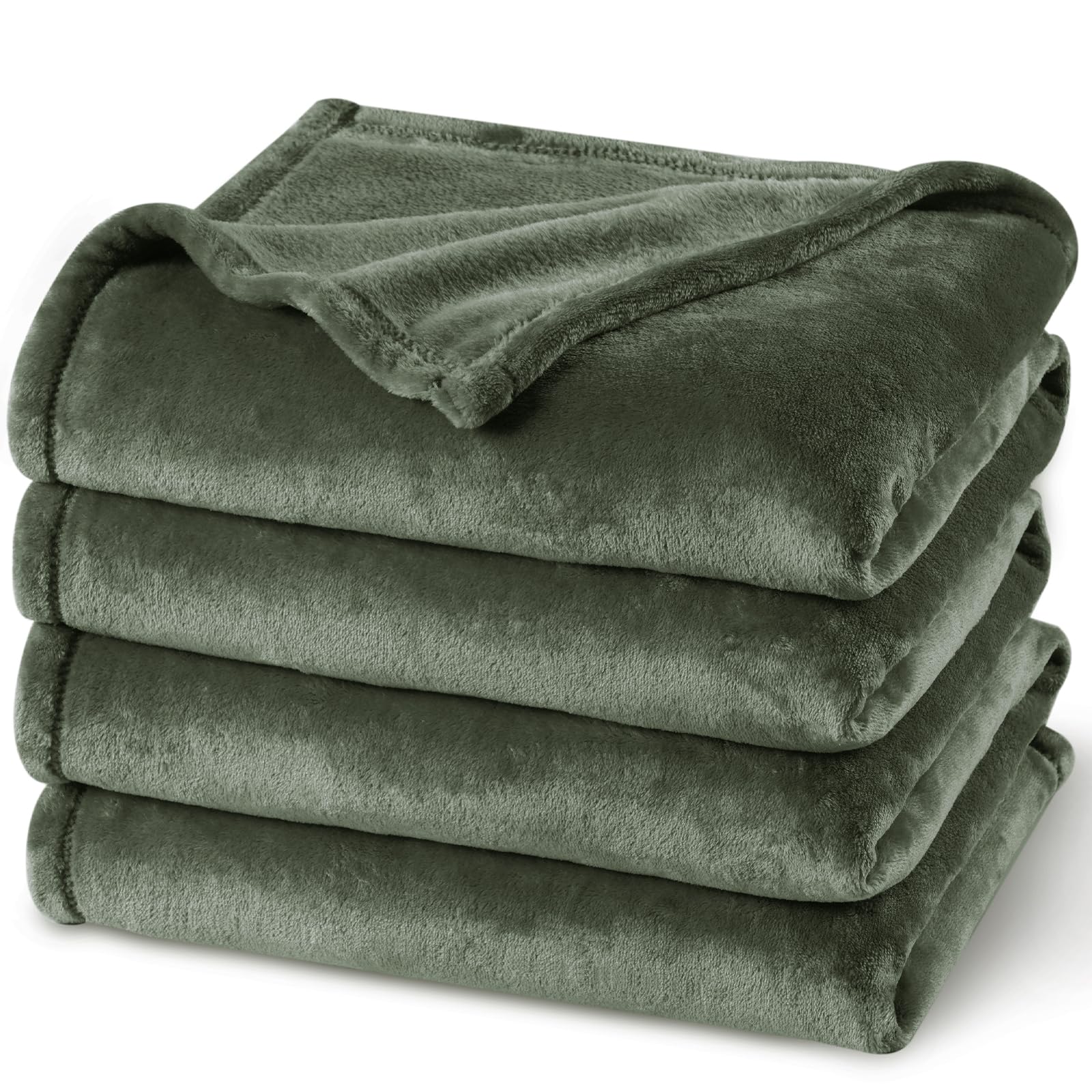PHF Ultra Soft Fleece Blanket King Size 220x240cm, No Shed No Pilling Luxury Plush Cozy Flannel 280GSM Lightweight Throw Blanket for Bed, Couch, Chair, Sofa Suitable for All Season, Olive Green