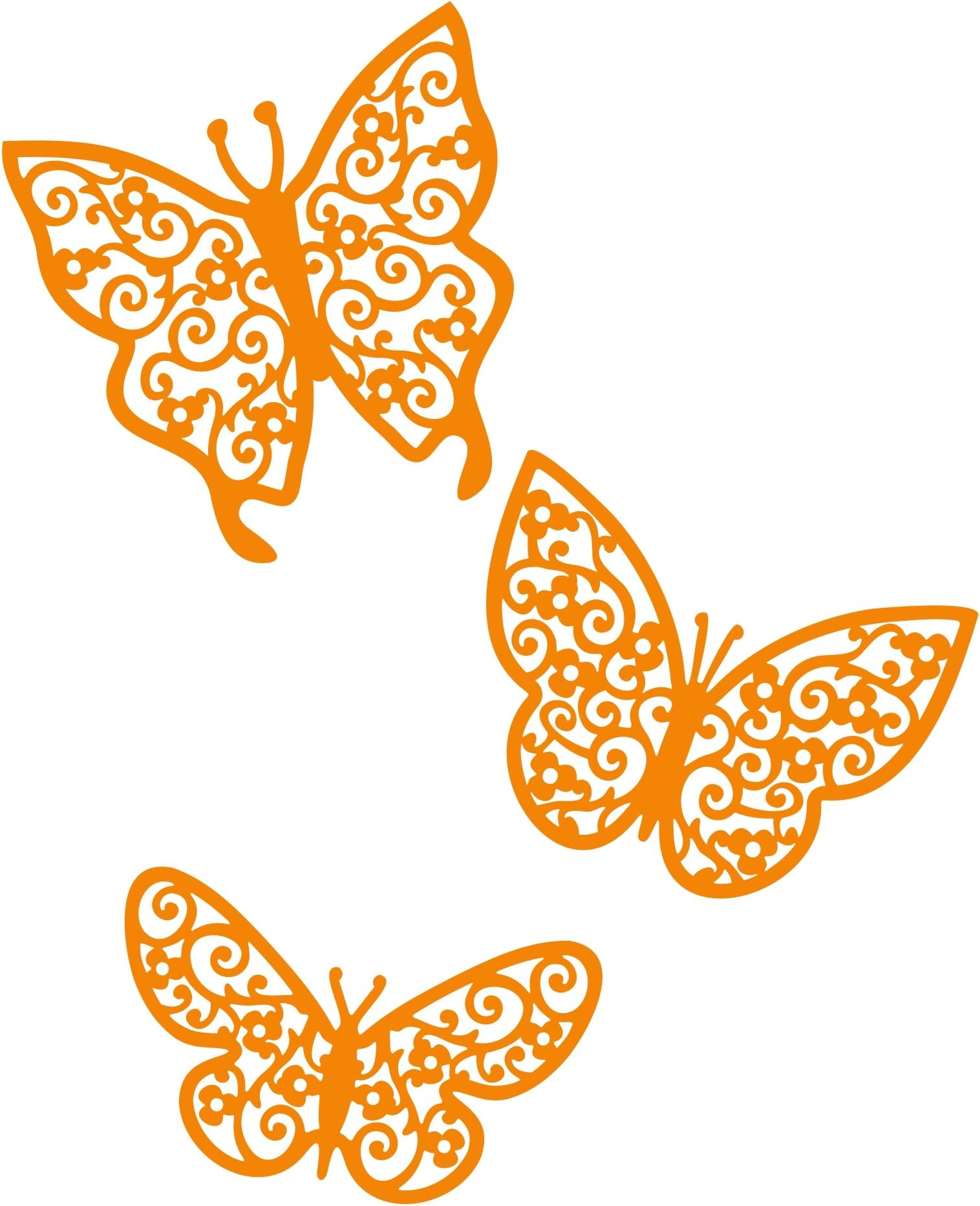 Metal Monkey Stickers 3 Filigree Butterfly Stained Glass Effect Window Sticker 10cm Orange