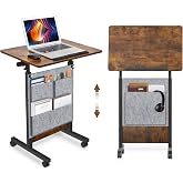 KOUPA Height Adjustable Flip Standing Desk with Wheels and Bag,24Inch | Portable Rolling Mobile Desk , 360&deg; Flip Top, Sturdy Steel Frame, for Home Office, Small Spaces,Height 32"-47" Rustic Brown