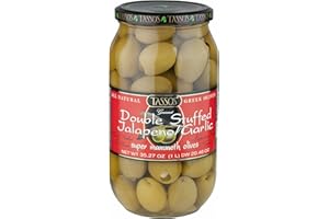 Tassos Double Stuffed Jalapeno and Garlic Olives, 1 Liter (pack of 2)