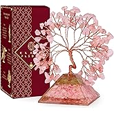 Rose Quartz Crystal Tree Good Luck Birthday Gifts for Women Mom Friends Sister Home and Office Desk Decor, Pyramid Base Reiki Healing Stones Chakra Tree of Life for Positive Energy, Money, Sucess