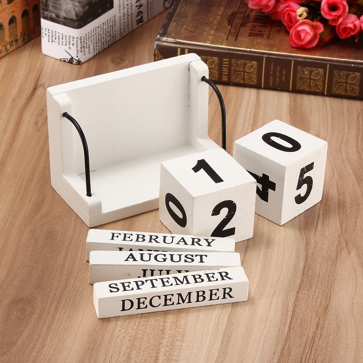 Jeteven Holz Kalender aus Würfel Dauerkalender Tischkalender Handwerk Desktop Dekoration Home Deko Haus (B)