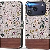 DEENAKIN for iPhone 17 Pro Wallet Case with Card Holder + Cash Clip, RFID-Blocking, Military-Grade Drop Protection, Magnetic Closure with Leather Kickstand - Vibrant Foliage