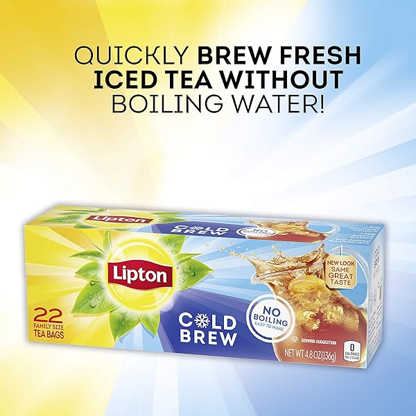 LIPTON COLD BREW ICED TEA BAGS, FAMILY SIZE ZERO CALORIES, EASY-TO-MAKE WITH NO BOILING NEEDED, 22 TOTAL TEA BAGS