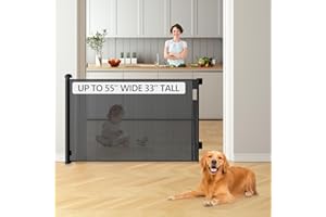 Bulubaky Retractable Baby Gates Dog Gates, Sturdy Mesh Safety Child Gate, 33" Tall Extends up to 55" Wide Extra Long Sliding Gate for Doorway Hallway Stair Porch Gates for Kids or Pets Indoor Outdoor