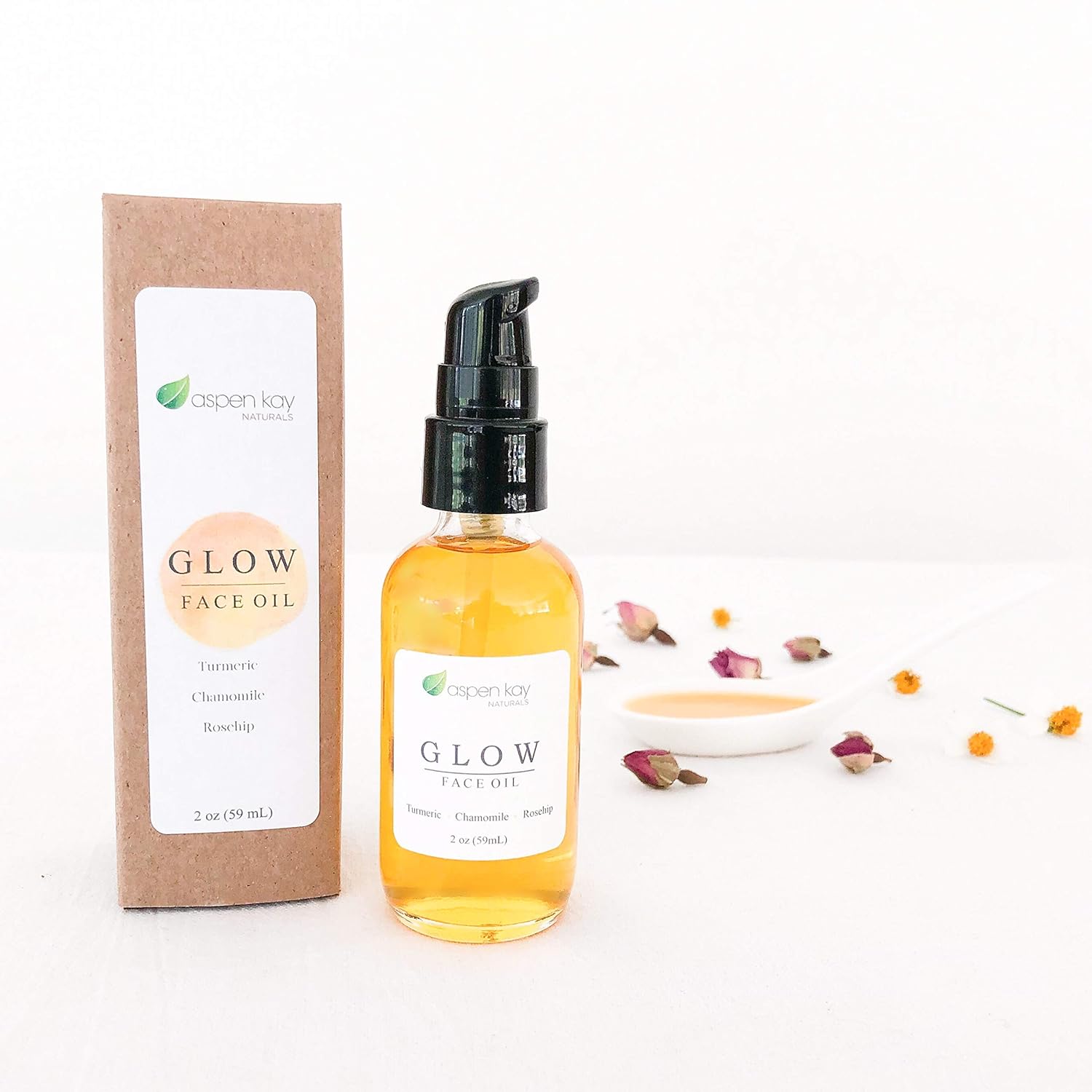 Glow - Turmeric & Rosehip Face Oil, Natural & Organic Face Moisturizer for Sensitive Skin - Anti-Aging Facial Serum - 2 oz: Beauty