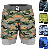 2BOLD MMA Kid’s 2 in 1 Board Shorts BJJ Built in Compression Lining Athletic Gym Boxing Jiu-Jitsu No-Gi Grappling Shorts