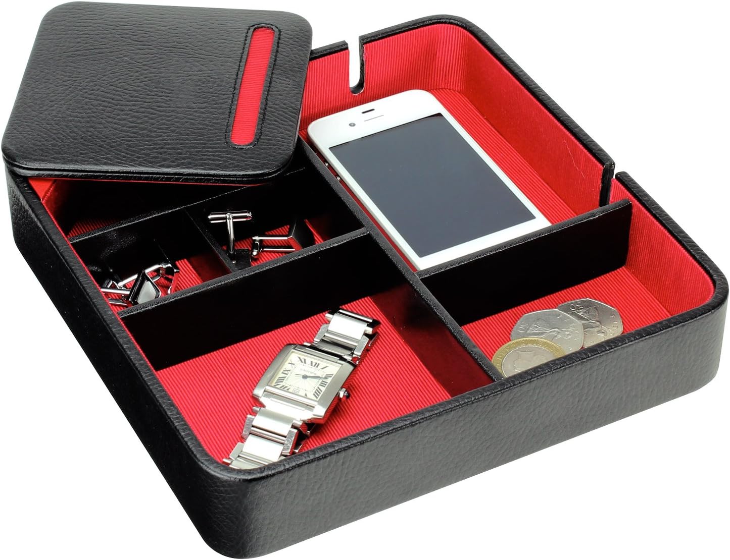 Dulwich Designs 'Eclipse' Square Genuine Leather 4 Section Valet Tray