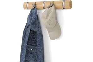 Umbra Flip Wall-Mounted Coat Rack with 5 Hooks – Modern, Space-Saving Storage for Hats, Jackets, Bags, Entryway, Mudroom, Clo