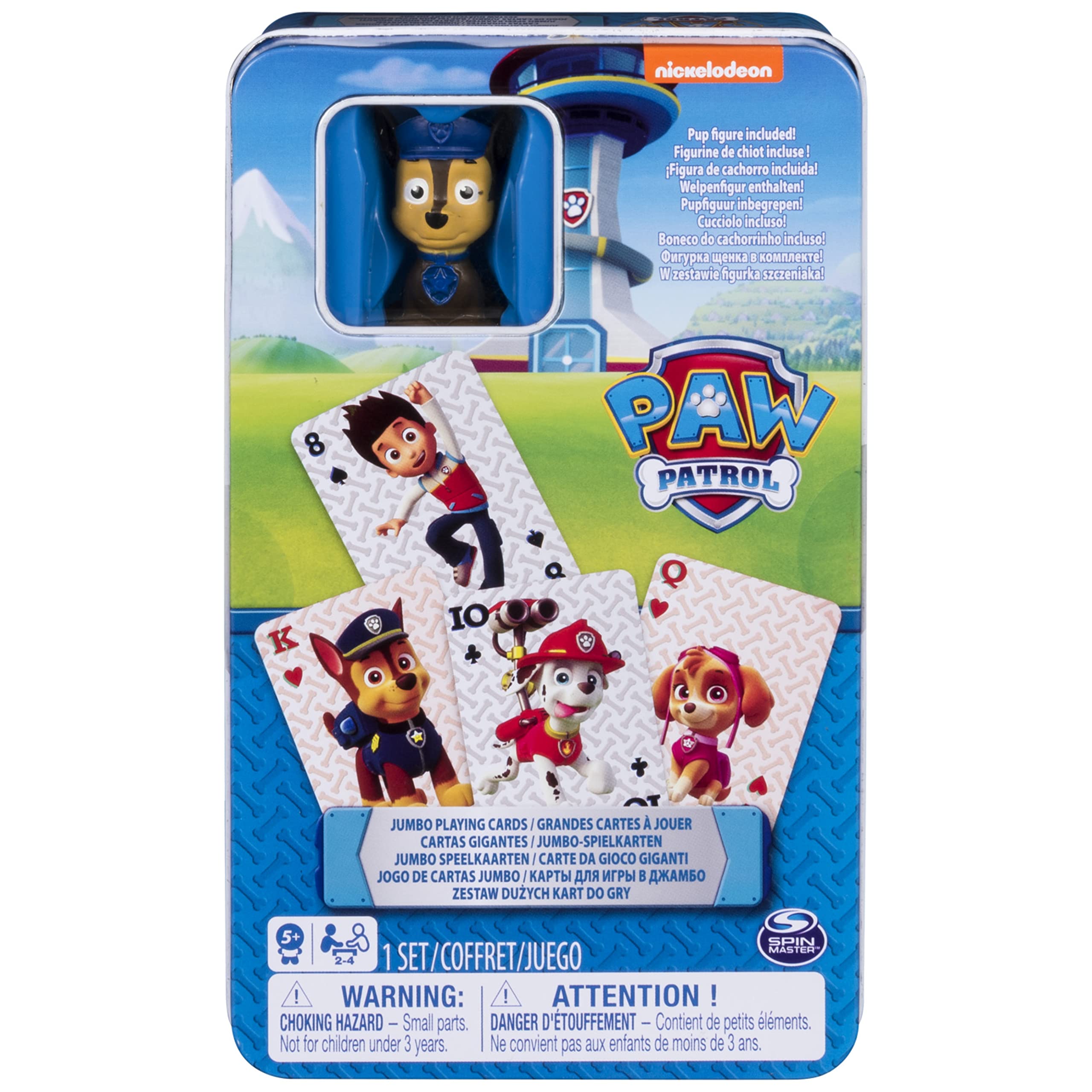 Nickelodeon's PAW Patrol Jumbo Playing Cards with Chase Figure in Tin