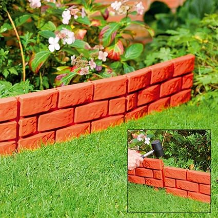 Parkland Terracotta Pack of 4 Instant Brick Effect Garden Border Lawn Edging Pl
