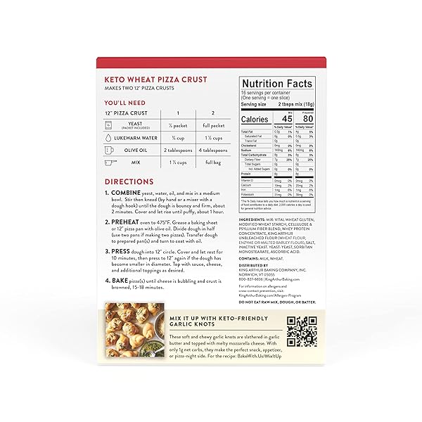 KING ARTHUR KETO PIZZA CRUST MIX: LOW CARB DELIGHT WITH 1G NET CARBS PER SERVING – EASY TO MAKE, CRISP & CHEWY 10.25 OZ MIX FOR TWO 12 IN CRUSTS – PERFECT FOR KETO PIZZA LOVERS