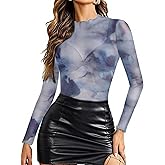 Zeagoo Womens Mesh Long Sleeve Tops Mock Neck Going Out See Through Shirts Sexy Sheer Blouses Clubwear S-XXL