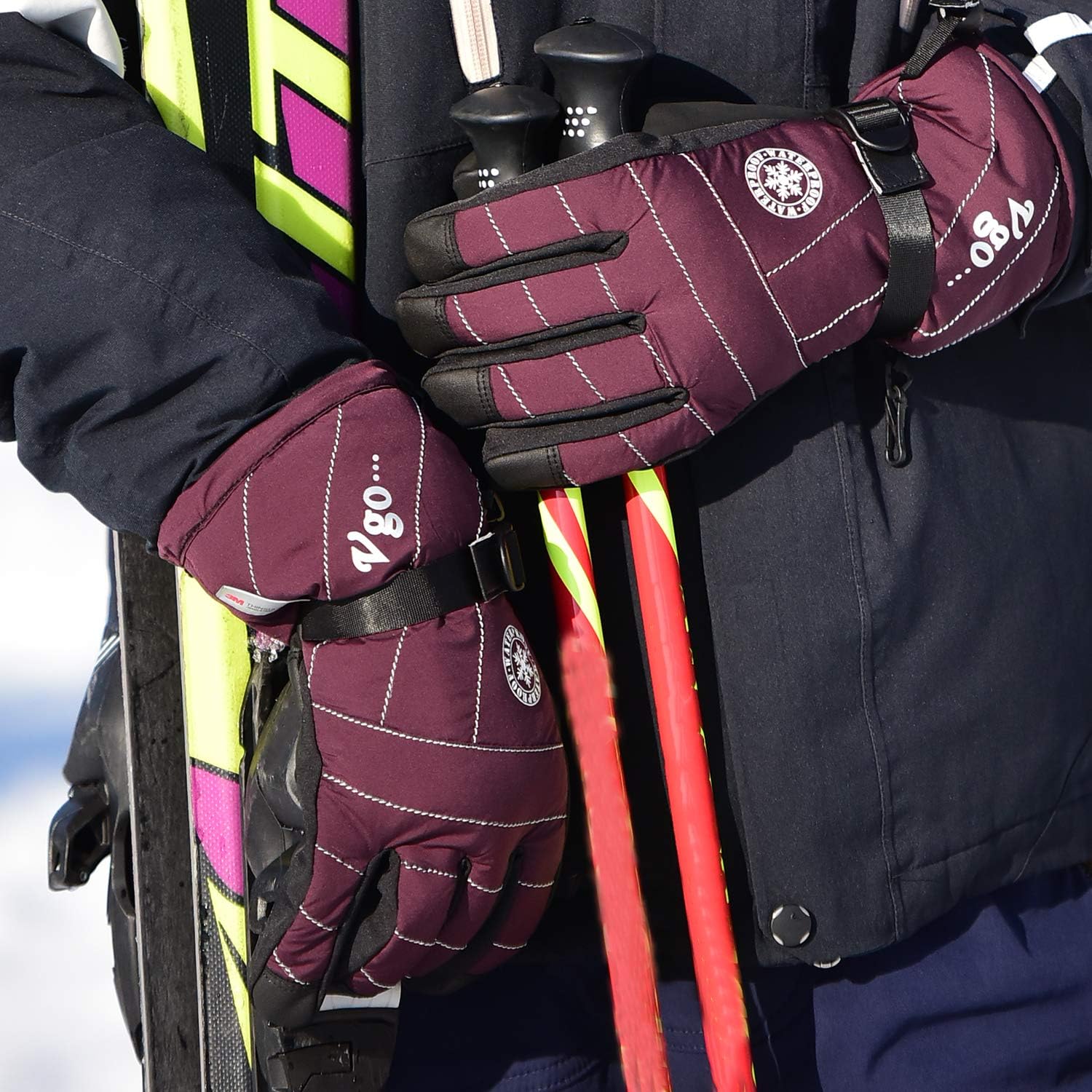 Vgo 1-Pair -4℉ 3M G150 Lined Unisex Winter Skiing Gloves (SF-PU2445FW): Sports & Outdoors