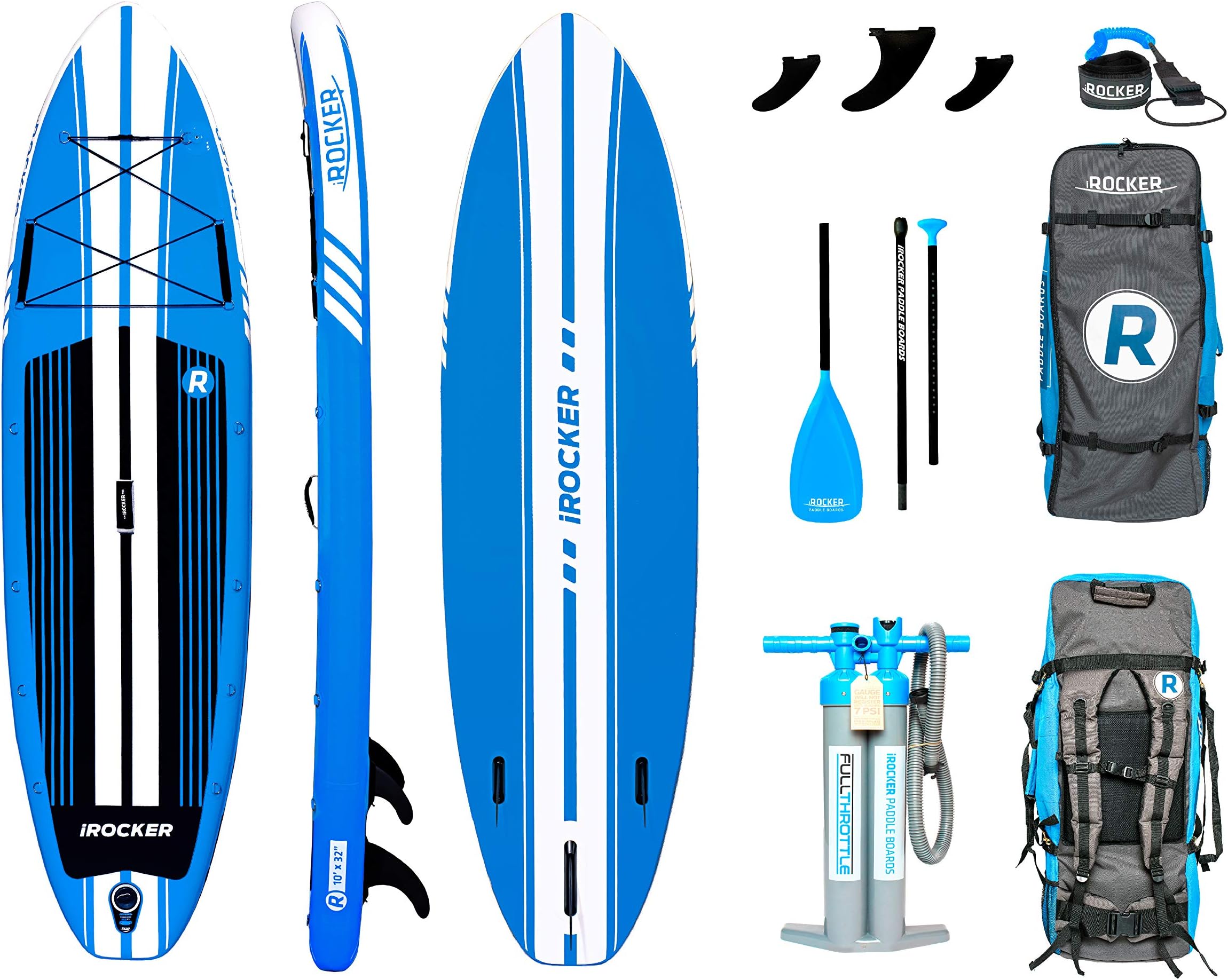 iROCKER All-Around Inflatable Stand Up Paddle Board 10'/11' Long 32" Wide 6" Thick SUP Package