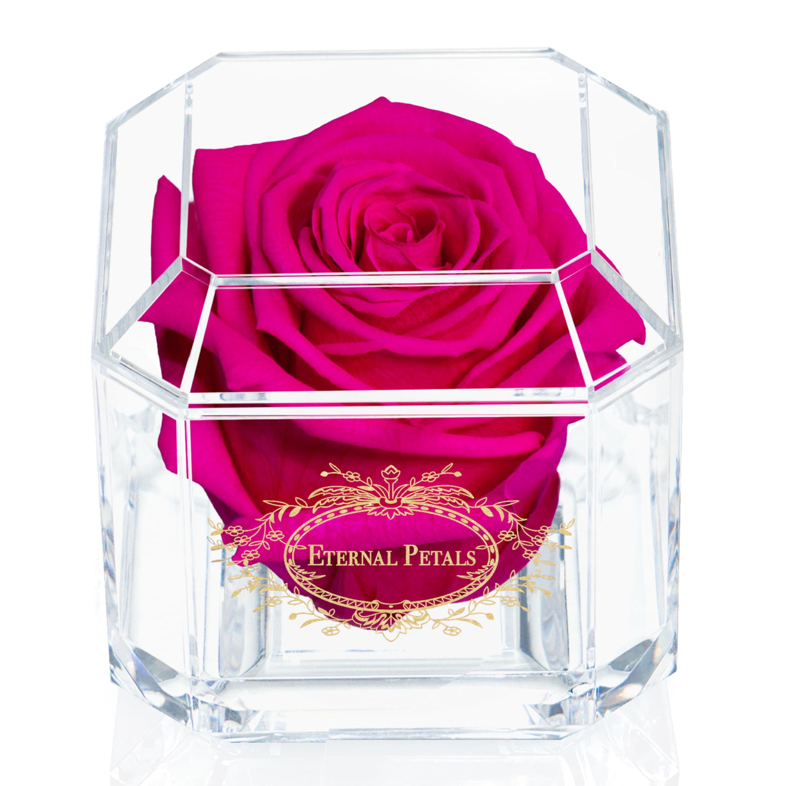 Eternal Petals A 100% Real Rose That Lasts Years, Handmade in London – Gold Solo (Hot Pink)