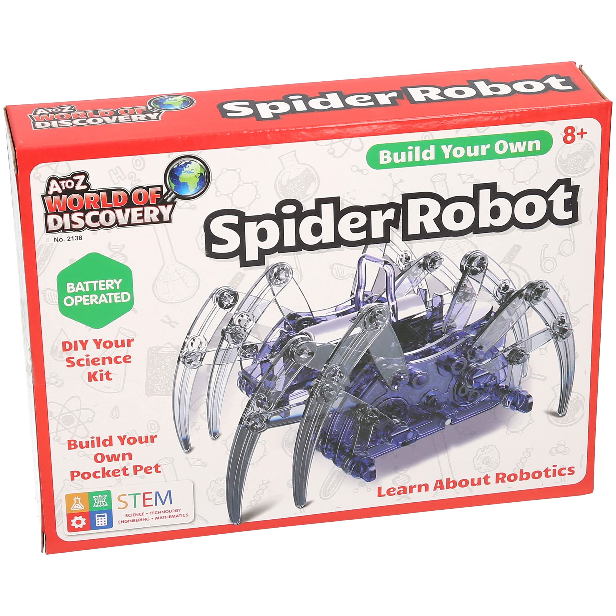 A to Z World of Discovery Spider Robot Kit, DIY STEM Science Project, Battery Operated, Ages 8+