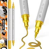 ARTISTRO Gold Dual-Tip Acrylic Paint Pens - Set of 2 | 1mm Fine &amp; Brush Tips, Multisurface Markers, Perfect for Glass, Rock, Fabric, Wood, Plastic, &amp; More