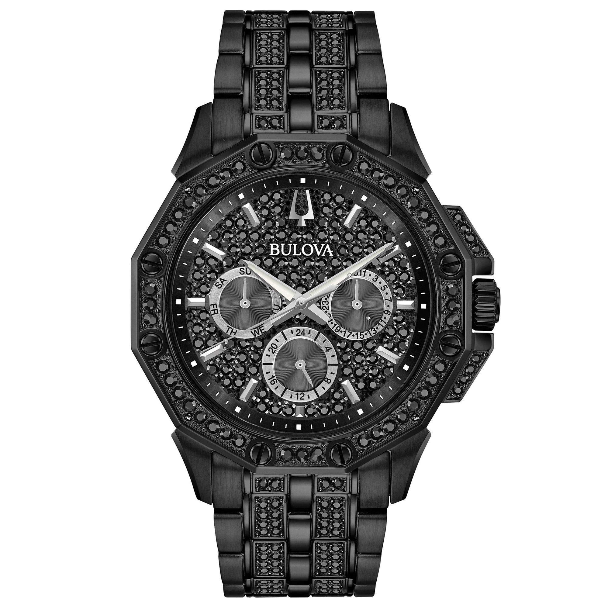 Bulova Crystals Octava Reloj de cuarzo multifunción de acero inoxidable chapado en iones negros con 6 manecillas Estilo: 98C134