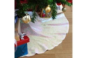 QUEENDREAM Mini Tree Skirt 24inch Iridescent White Christmas Tree Skirt Sequin Tree Skirt for Winter Holiday Party Christmas Decorations