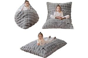 MAXYOYO 3 in 1 Kids Bean Bag Chair Bed, Child Floor Sofa for Gaming, Reading, Convertible Bean Bag Floor Cushion with Machine Washable Cover for Living Room Bedroom, Grey