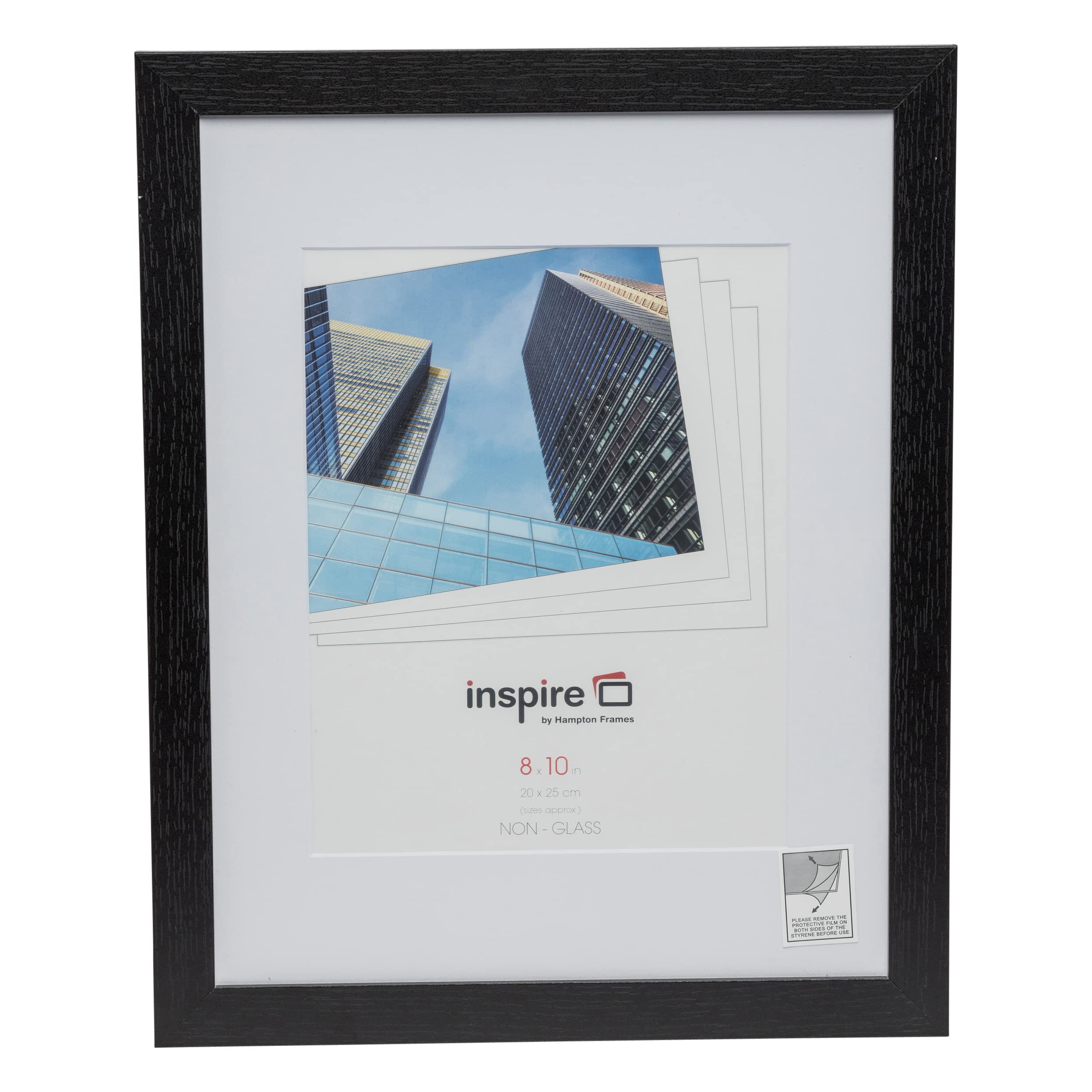 Hampton Frames CARNEGIE 8x10 (20x25cm) Black Picture Poster Photo Frame with Mount Acrylic (Non-Glass) CNG80BLK