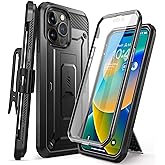 SUPCASE for iPhone 14 Pro Case with Stand & Belt-Clip (Unicorn Beetle Pro), [Built-in Screen Protector] [Military-Grade Drop Protection] Heavy Duty Rugged Phone Case, Black