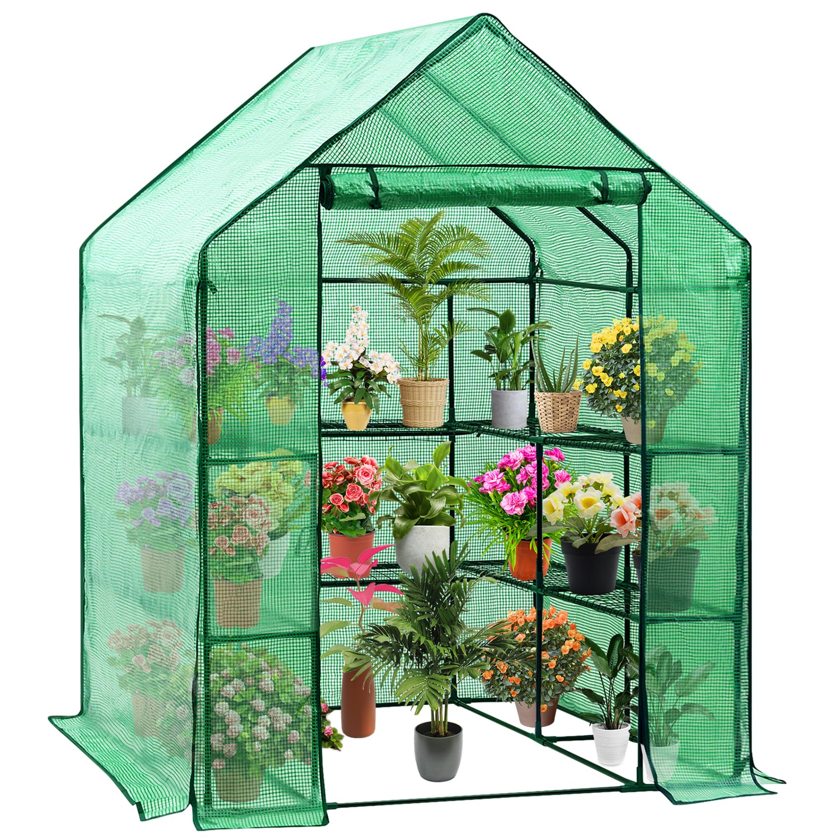 Display4top Greenhouse, Portable Green House for Garden Outdoor Walk In Geenhouse with 10 Shelves 143x43x95cm, PE Cover