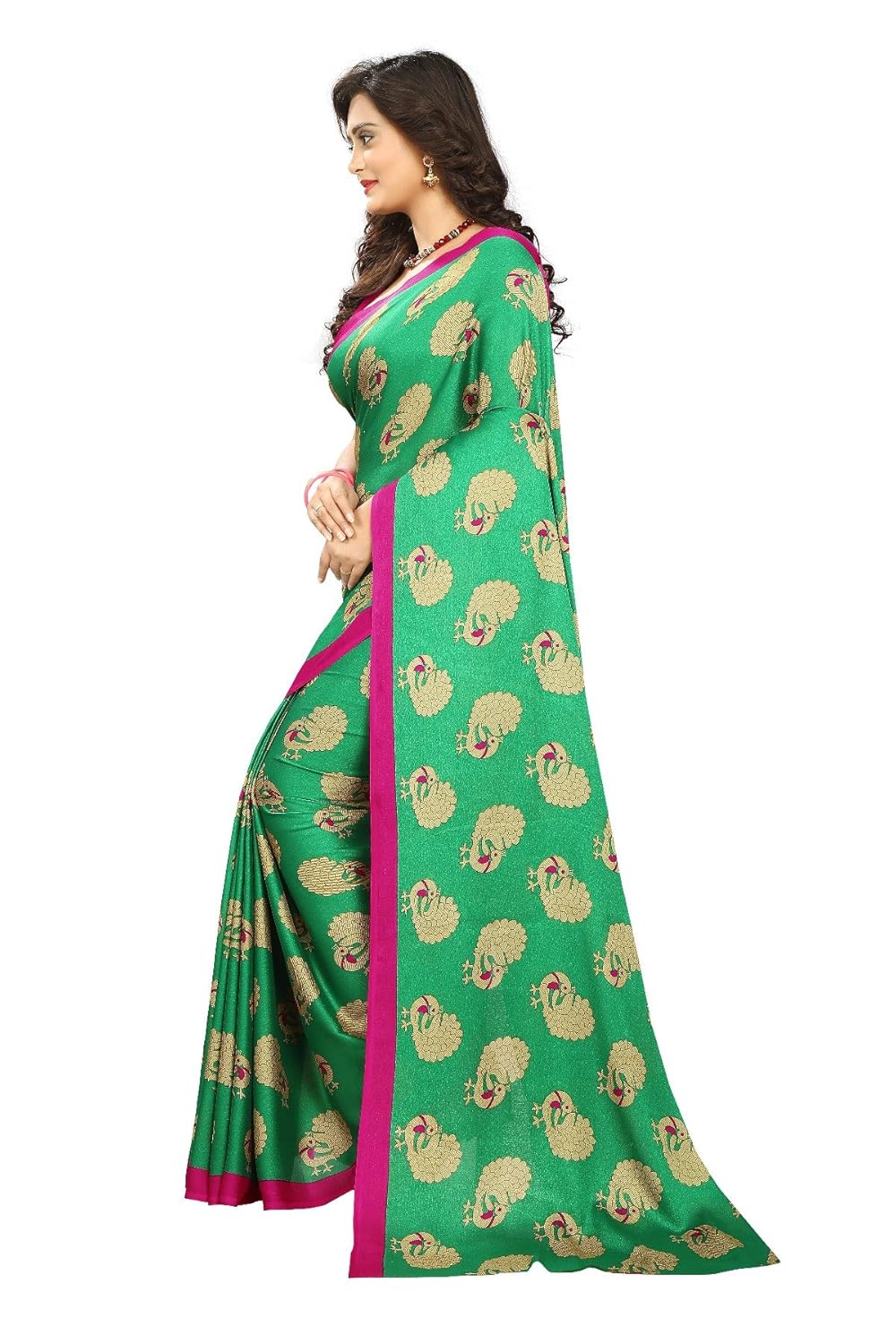 jaanvi fashion women's peacock crepe silk kalamkari printed saree (green)