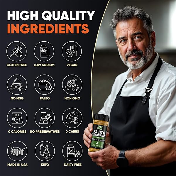 FAJITA SEASONING MIX GARLIC POWDER SEASONING – GLUTEN FREE & LOW SODIUM MEXICAN SEASONINGS BLEND FOR MEAT, VEGETABLES, STEAK & CHICKEN FAJITA. GARLIC AND HERB FAJITAS SEASONINGS SPICE. TACO MIX. 4.7OZ