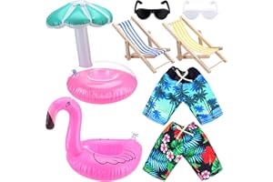 Vertintong 2 Pack Christmas Doll Accessories Beach Doll Clothes Miniature Beach Prop Set Include Chair Swim Ring Sunglasses for Christmas Decoration Accessories