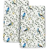 Wovoto Blue Birds Kitchen Towels Sets of 2, Cute Botanic Absorbent Decorative Dish Towels Tea Towels Hand Towels for Kitchen Farmhouse Bar,Gifts for Bird Lovers,Kitchen Decor Accessories