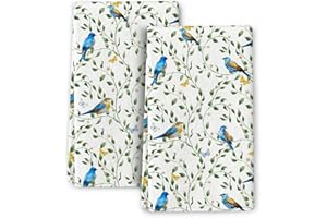 Wovoto Blue Birds Kitchen Towels Sets of 2, Cute Botanic Absorbent Decorative Dish Towels Tea Towels Hand Towels for Kitchen 