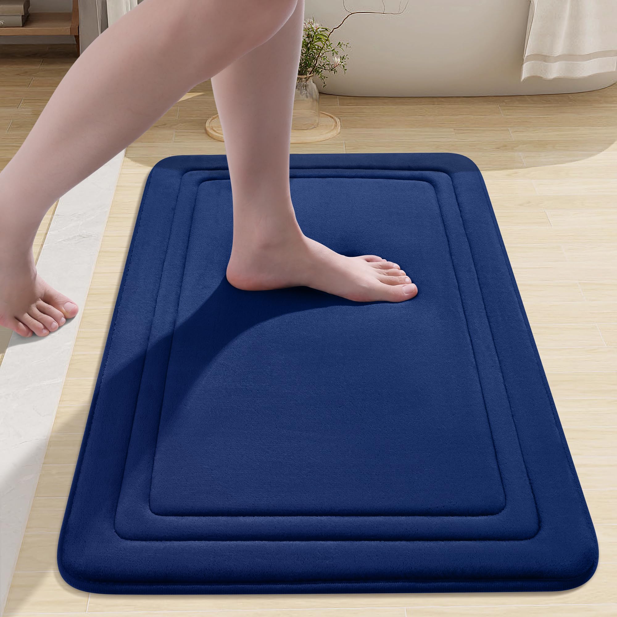smiry Memory Foam Bath Mat - 40 x 60cm, Non-Slip, Super Absorbent, Comfortable - Machine-Washable Floor Rug, Navy Blue